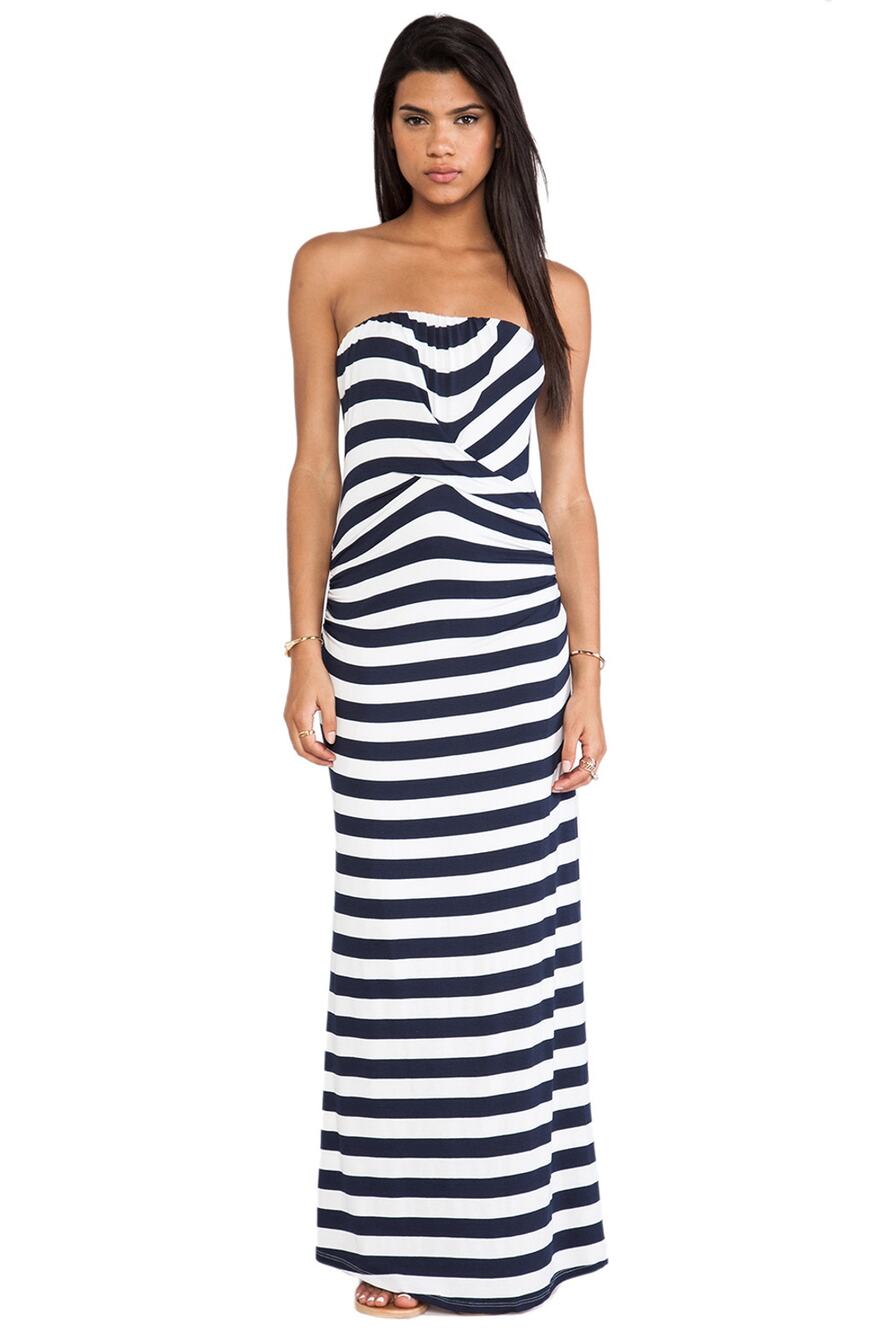 NWT ELLA MOSS Blue Isla Striped Strapless Maxi Dress WHITE/NAVY SIZE L W0409